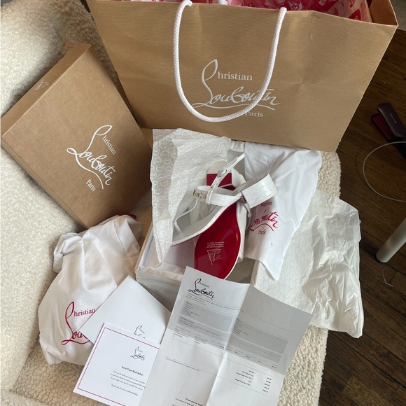 Christian Louboutin leather chain red sole slingback sandals white - Picture 9 of 12